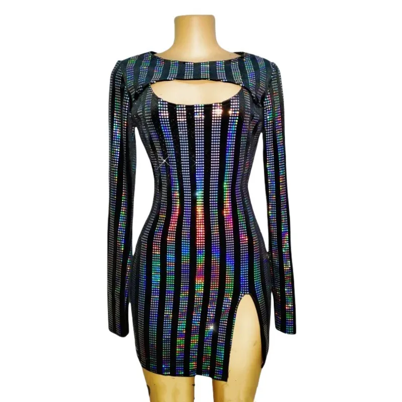 Women Colorful Sequins Black Stripe Velvet Short Dress Singer Dancer Bar Concert Performance Clothes Party Show Stage Costume
Women Colorful Sequins Black Stripe Velvet Short Dress Singer Dancer Bar Concert Performance Clothes Party Show Stage Costume