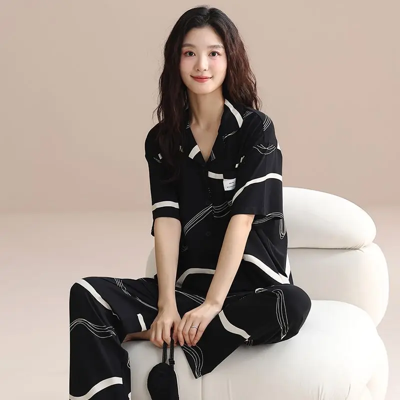 Cardigan Pajamas Women's Summer Thin Cotton Pijamas Short-sleeved Trousers 2025 New Korean Version Sweet Simple Loungewear Set
Cardigan Pajamas Women's Summer Thin Cotton Pijamas Short-sleeved Trousers 2025 New Korean Version Sweet Simple Loungewear Set