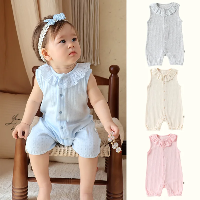 ZOETOPKID Baby Boys Girls Summer Romper Sleeveless Solid Color Lace Ruffle Collar Front Snap Infant Newborn Cute Jumpsuit
ZOETOPKID Baby Boys Girls Summer Romper Sleeveless Solid Color Lace Ruffle Collar Front Snap Infant Newborn Cute Jumpsuit