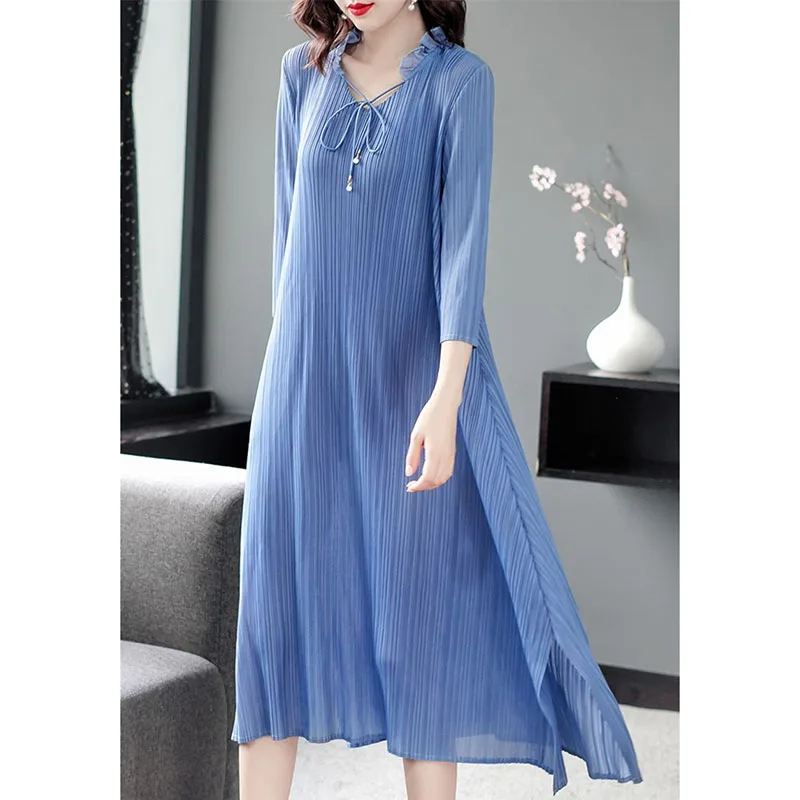 2025 Lady Seven Points Sleeves Maxi Dress Spring Summer Female Lotus Leaf Collar Long Dresses Korean Women Fashion Fold Vestidos
2025 Lady Seven Points Sleeves Maxi Dress Spring Summer Female Lotus Leaf Collar Long Dresses Korean Women Fashion Fold Vestidos