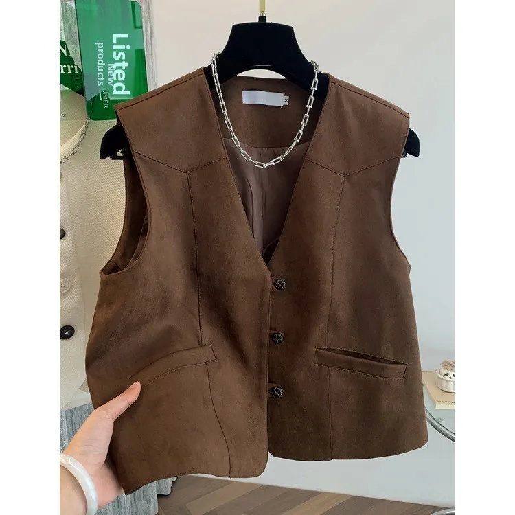 Spring New Style Women's Suede Vest Short Thin V-neck Retro Hong Kong Style Jacket Top Fashionable Casual Cotton Polyester
Spring New Style Women's Suede Vest Short Thin V-neck Retro Hong Kong Style Jacket Top Fashionable Casual Cotton Polyester