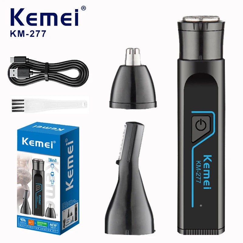 Kemei KM-277 Electric Shaver Ear/Eyebrows/Nose Hair Trimmer 3in1 Kit Mini Portable Body Hair Trimmer Safety Razor Rechargeable
Kemei KM-277 Electric Shaver Ear/Eyebrows/Nose Hair Trimmer 3in1 Kit Mini Portable Body Hair Trimmer Safety Razor Rechargeable
