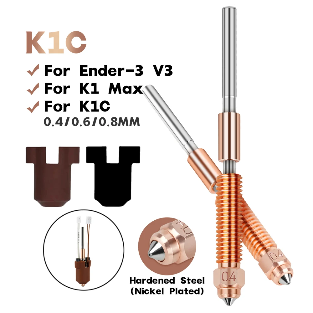 Быстросменное сопло K1C с носком Ender3 V3, универсальное сопло для 3D-принтера Creality K1C/K1 Max/Ender 3 V3/Ender 3 V3 Plus
Быстросменное сопло K1C с носком Ender3 V3, универсальное сопло для 3D-принтера Creality K1C/K1 Max/Ender 3 V3/Ender 3 V3 Plus