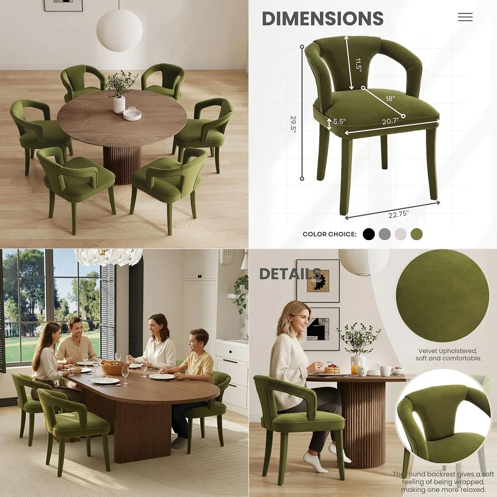 Century Mondern Dining Chairs Set of 6, Olive Green Velvet Upholstered Kitchen amp Dining Room Chairs with Curved Open Back Acc
Century Mondern Dining Chairs Set of 6, Olive Green Velvet Upholstered Kitchen amp Dining Room Chairs with Curved Open Back Acc