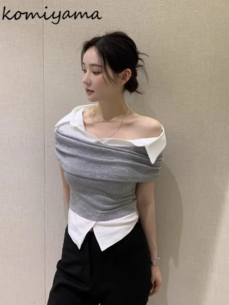 Fake Two Piece Woman 2025 Shirts & Blouses Contrast Blusas Mujer Off Shoulder Clothing Pleated Ropa De Mujer Elegant Camisas
Fake Two Piece Woman 2025 Shirts & Blouses Contrast Blusas Mujer Off Shoulder Clothing Pleated Ropa De Mujer Elegant Camisas
