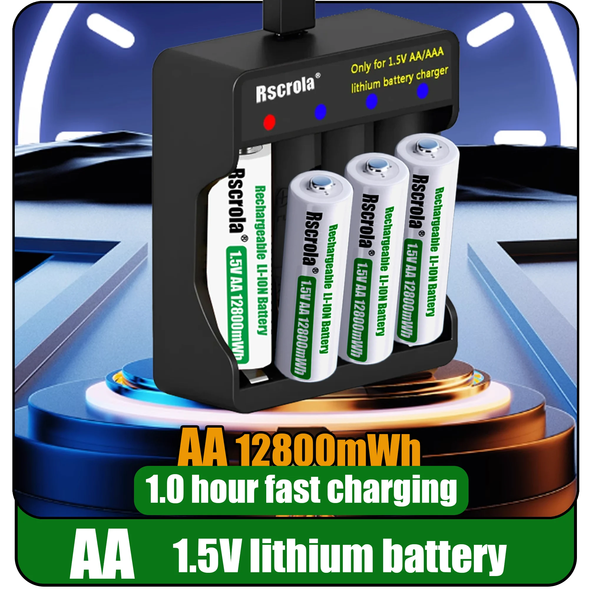 Rechargeable Lithium ion Battery AA 1.5V 12800mWh Fast charging suitable for gamepads, keyboards and mice, microphones and more
Rechargeable Lithium ion Battery AA 1.5V 12800mWh Fast charging suitable for gamepads, keyboards and mice, microphones and more