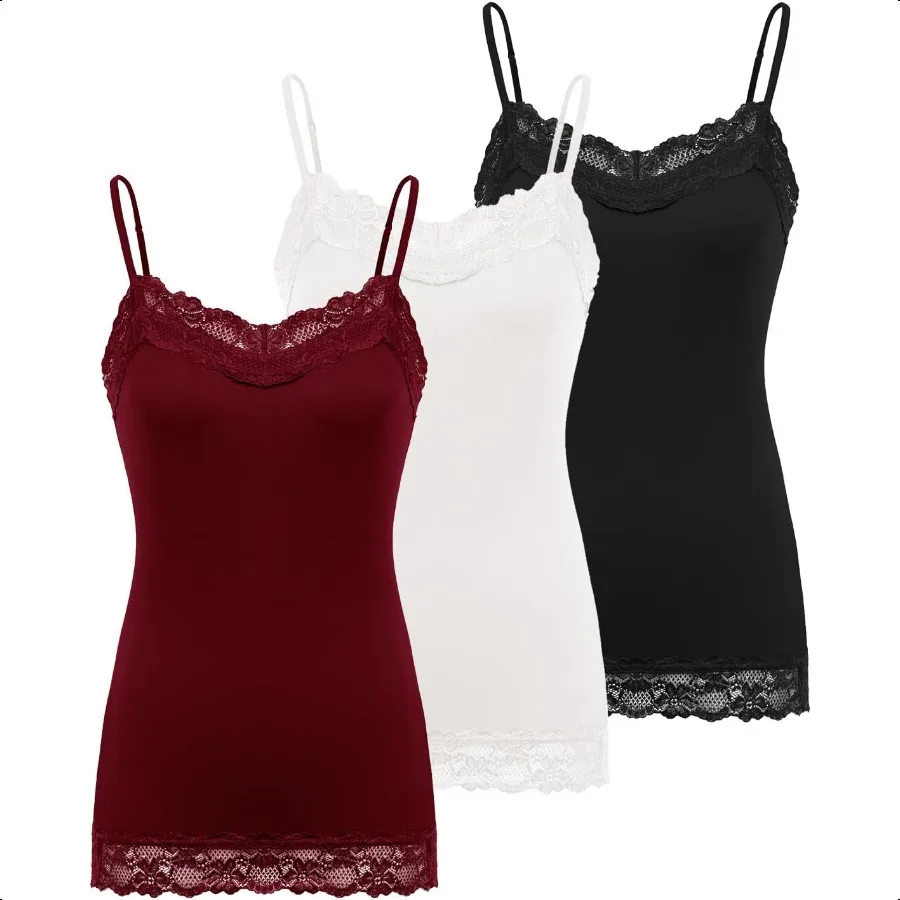 Kate Kasin Women's Adjustable Spaghetti Strap Lace Trim Cami Tunic Tank Top 3PACK
Kate Kasin Women's Adjustable Spaghetti Strap Lace Trim Cami Tunic Tank Top 3PACK