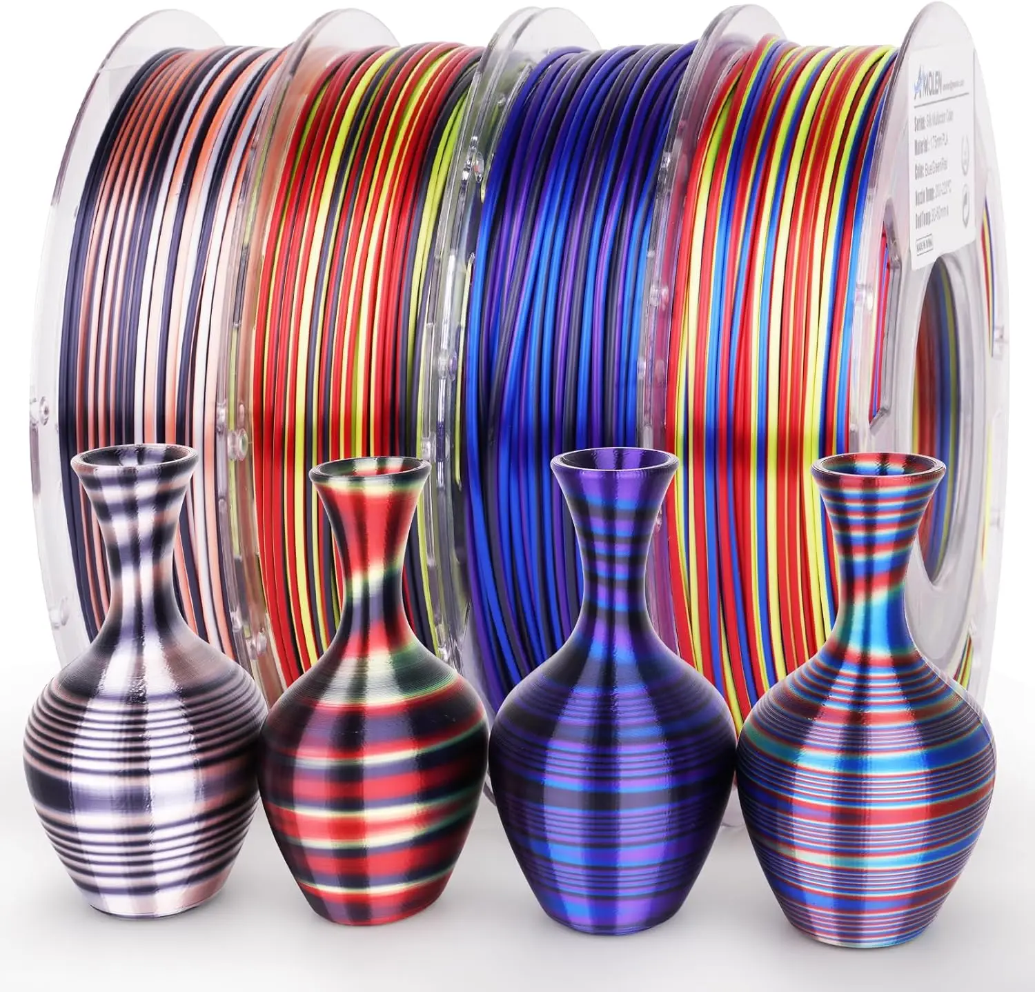Silk Multicolor Rainbow PLA Filament 1.75mm Bundle, Fast Color Change 3D Printer Filament 4 Spools 800g, Shiny PLA Pack for FDM
Silk Multicolor Rainbow PLA Filament 1.75mm Bundle, Fast Color Change 3D Printer Filament 4 Spools 800g, Shiny PLA Pack for FDM