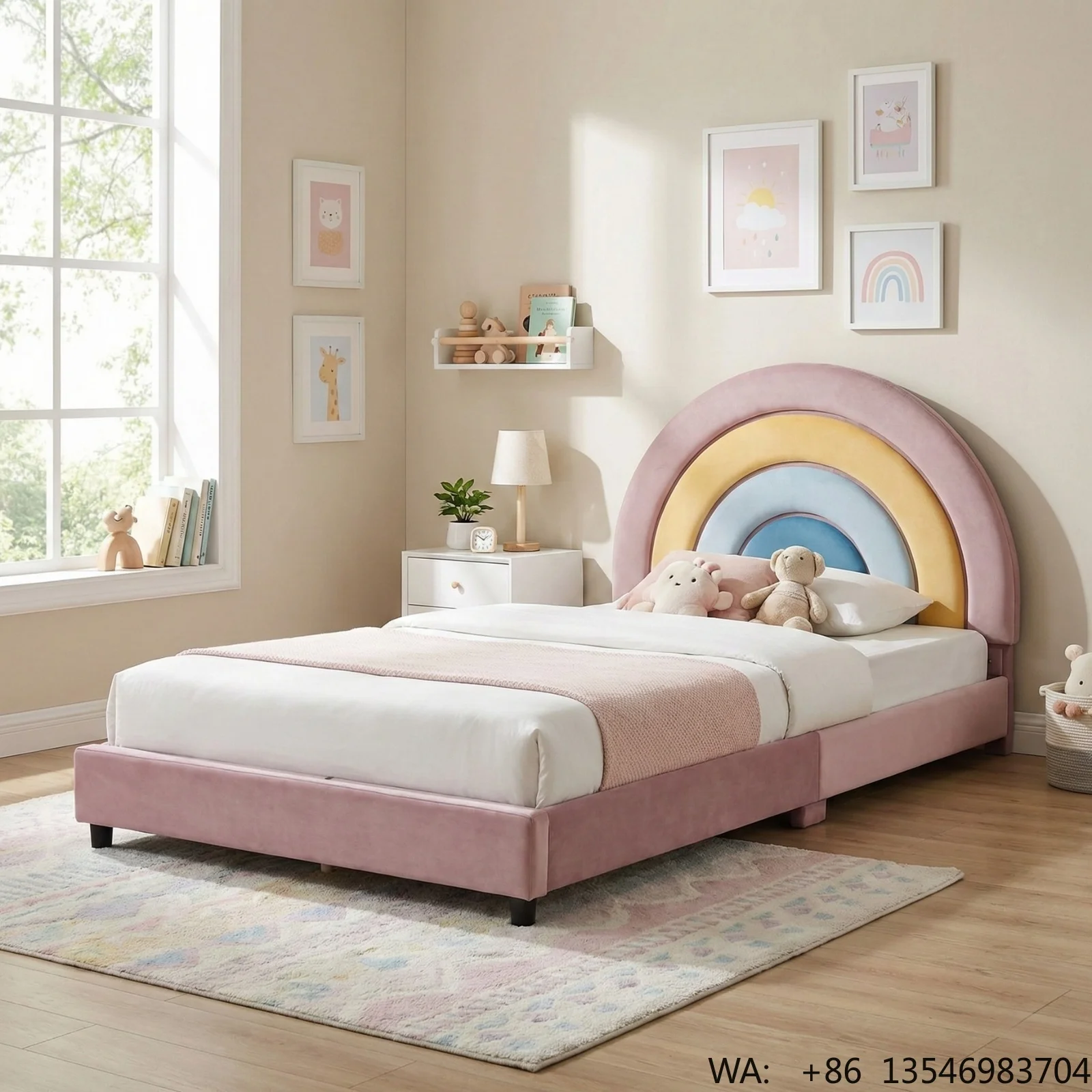 New Eco-Friendly Durable Kids Bed Frame LED Upholstered Velvet Rainbow Design Twin Size School Bedroom Furniture for Toddler
New Eco-Friendly Durable Kids Bed Frame LED Upholstered Velvet Rainbow Design Twin Size School Bedroom Furniture for Toddler