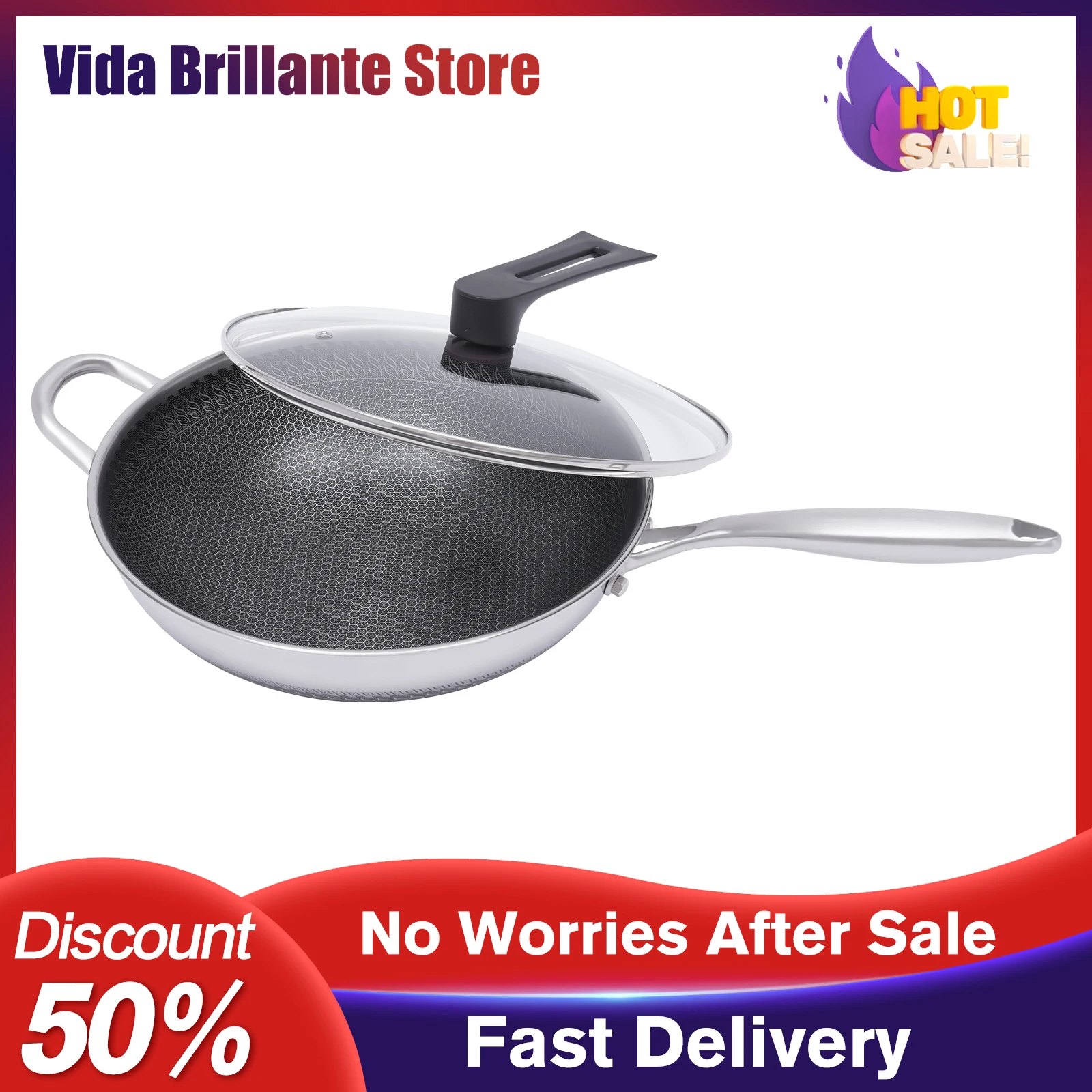 12 Inch Stainless Steel Fry Pan Honeycomb Coating Nonstick Cooking Wok Pan W/ Ergonomic Handle & Lid Heat Retention Kitchenware
12 Inch Stainless Steel Fry Pan Honeycomb Coating Nonstick Cooking Wok Pan W/ Ergonomic Handle & Lid Heat Retention Kitchenware