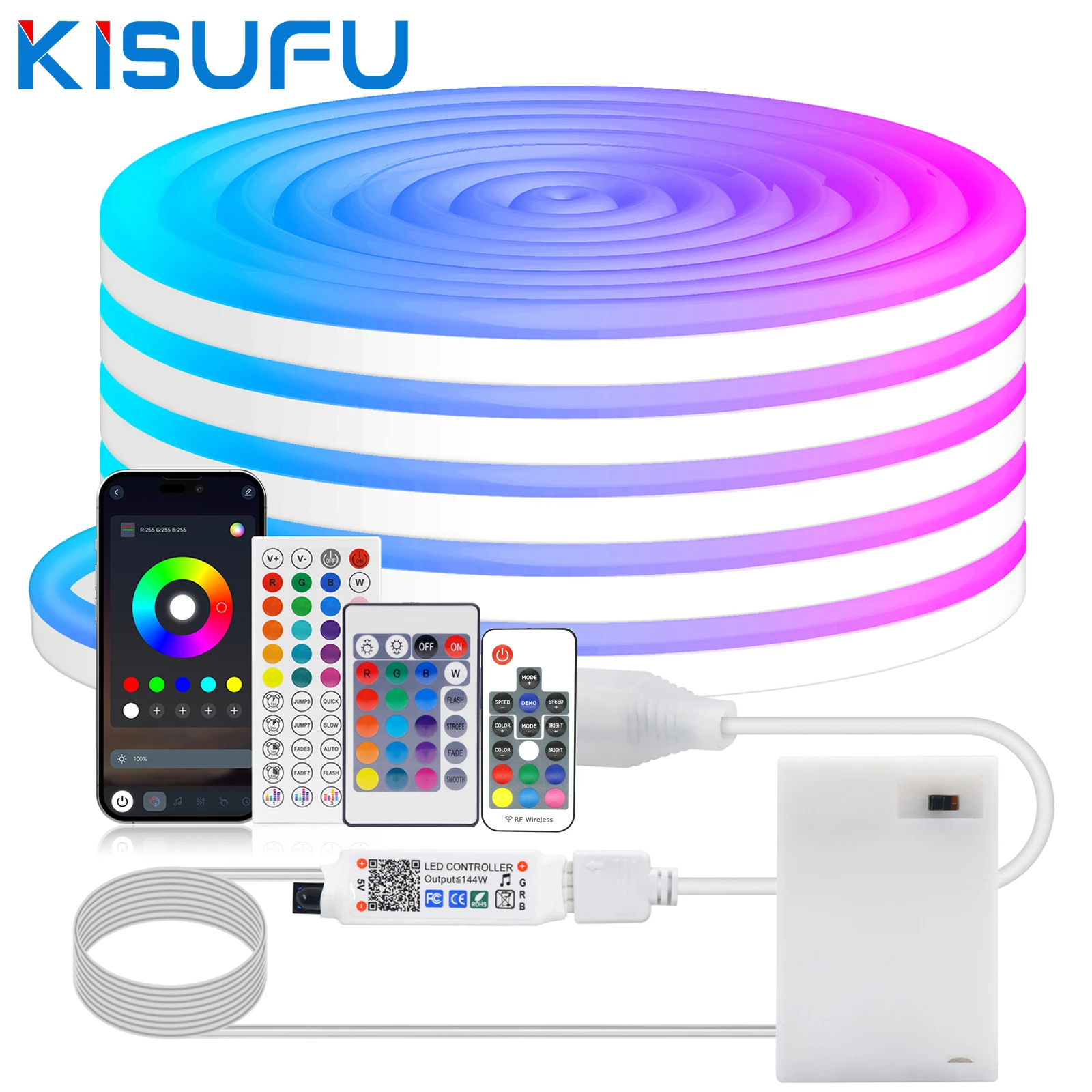 DC5V RGB Neon Strip Light Battery Powed Waterproof Silicone Rope Light With 17/24/44keys Remote/Bluetooth for Party Home Decor
DC5V RGB Neon Strip Light Battery Powed Waterproof Silicone Rope Light With 17/24/44keys Remote/Bluetooth for Party Home Decor