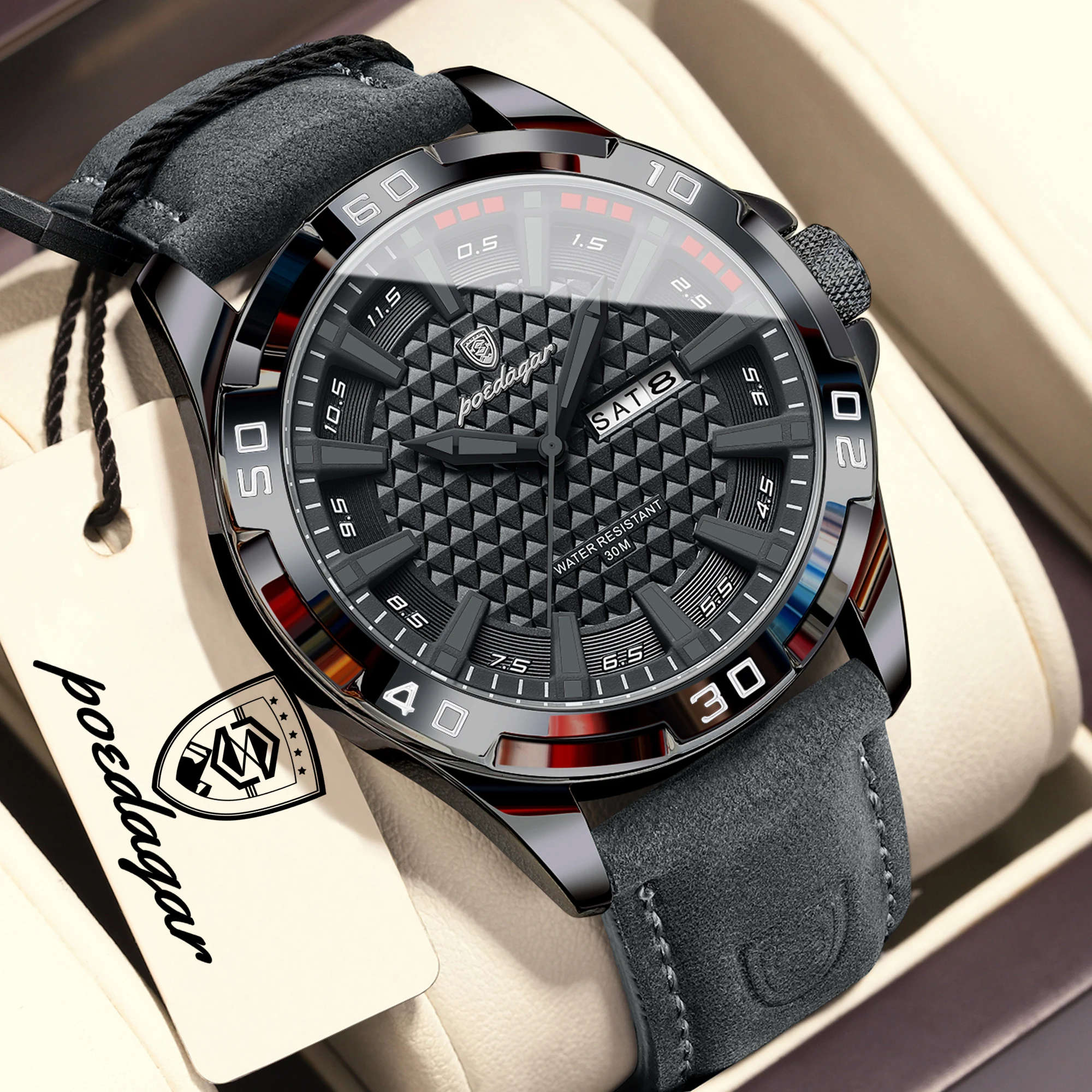 POEDAGAR Top Fashion Men Wristwatch Waterproof Luminous Date Week Man Watch Leather High Quality Quartz Men's Watches Male Reloj
POEDAGAR Top Fashion Men Wristwatch Waterproof Luminous Date Week Man Watch Leather High Quality Quartz Men's Watches Male Reloj