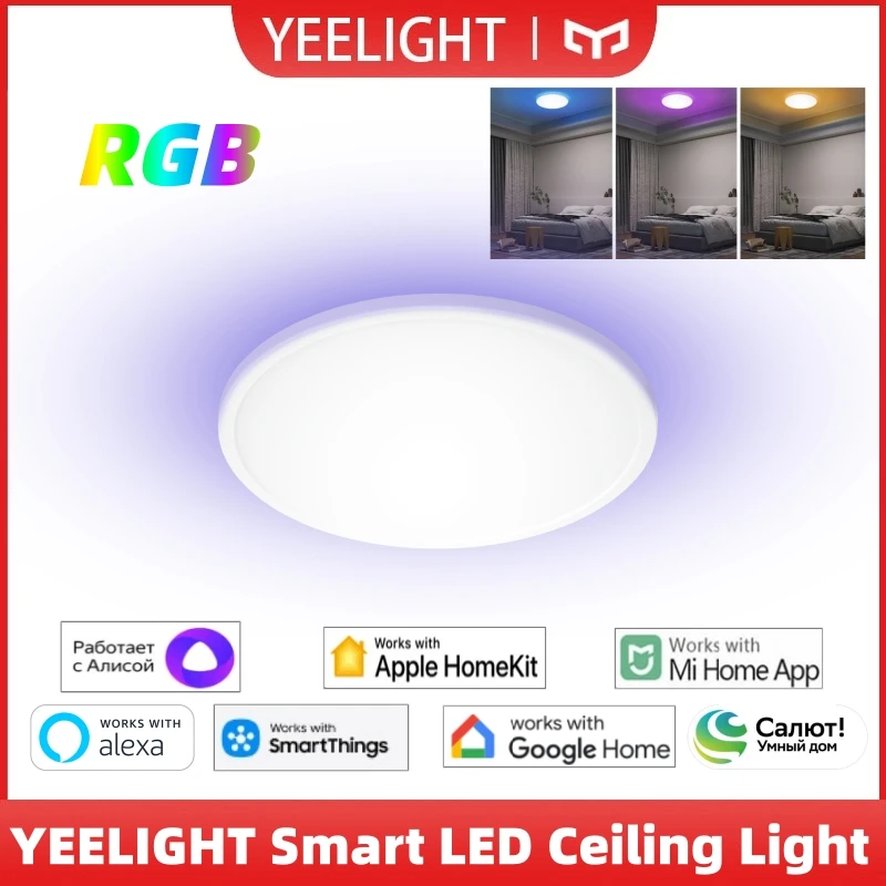 YEELIGHT Smart LED Ceiling Light RGB Ultra-thin Ambient Light WiFi Voice Control 6500K Compatible with HomeKit Mi Home Google