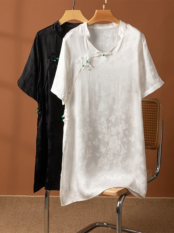 New Chinese Sle ort Sve V-Ne Ice Cool Feeling Overhead irt Women's Mid-Length Button-Up Floral Embroidery Top
New Chinese Sle ort Sve V-Ne Ice Cool Feeling Overhead irt Women's Mid-Length Button-Up Floral Embroidery Top