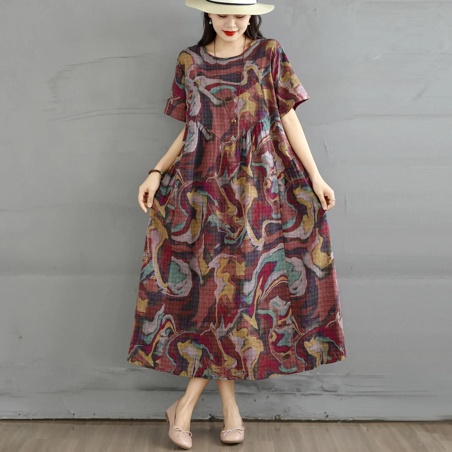 Summer New Vintage Bamboo Fiber Loose A-Line Dress Women's round Neck Pocket Short Sleeve Long Dress Artistic Style High Waist
Summer New Vintage Bamboo Fiber Loose A-Line Dress Women's round Neck Pocket Short Sleeve Long Dress Artistic Style High Waist