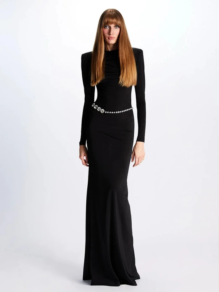 Sexy O Neck Backless Diamond Chain Belt Maix Dress Women Black Long Sleeve Crystal Sashes Design Bodycon Dress Celebrity Evening
Sexy O Neck Backless Diamond Chain Belt Maix Dress Women Black Long Sleeve Crystal Sashes Design Bodycon Dress Celebrity Evening