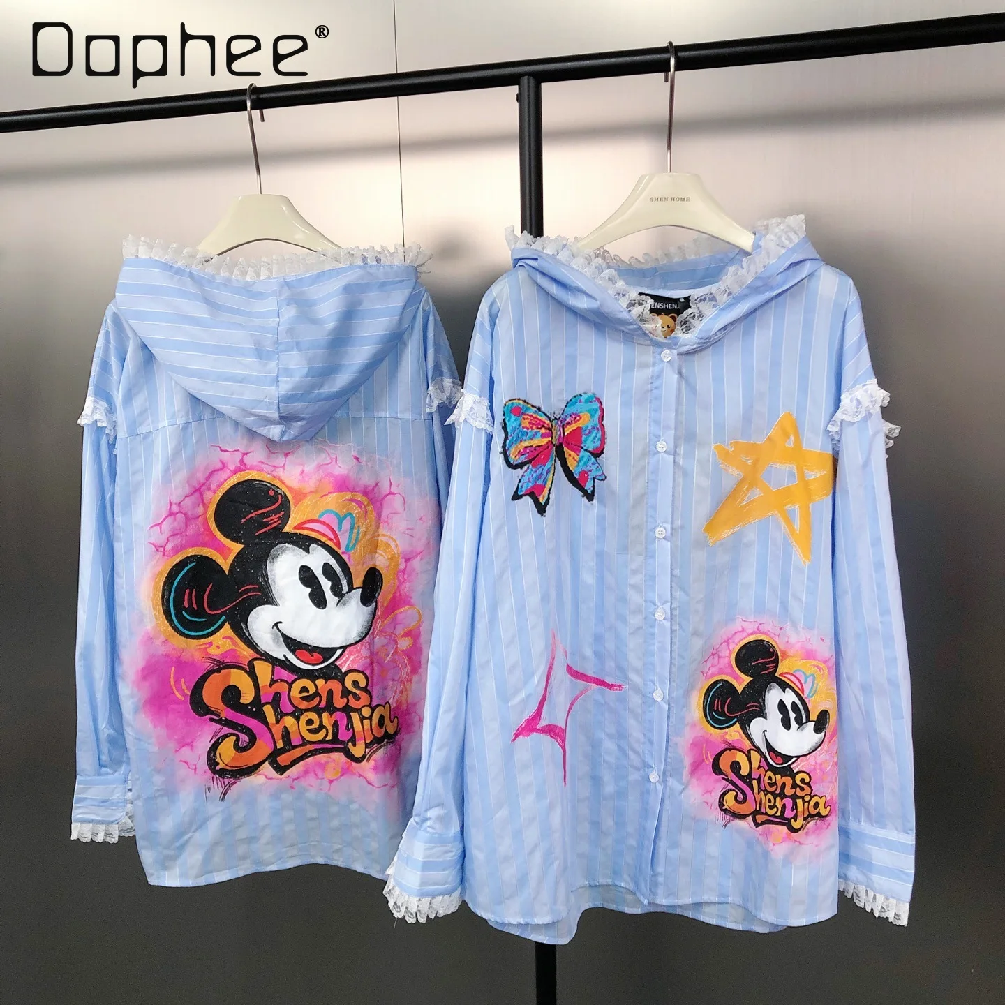 Korean Style Striped Loose Lace Hooded Shirt Ins Front and Back Printed Cartoon Long Sleeve Shirt for Women Anime Hoodie
Korean Style Striped Loose Lace Hooded Shirt Ins Front and Back Printed Cartoon Long Sleeve Shirt for Women Anime Hoodie