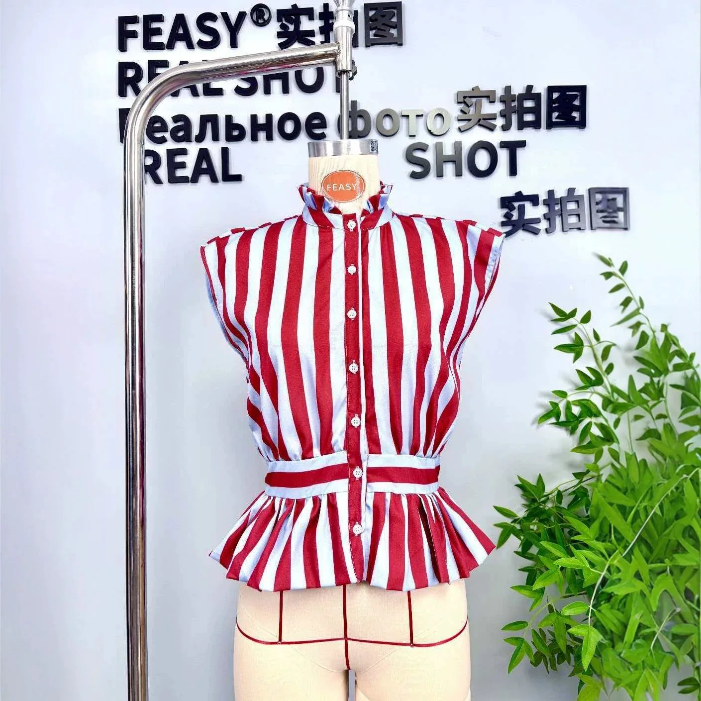 Women's fashion casual high neck tied striped shirt sleeveless top
Women's fashion casual high neck tied striped shirt sleeveless top