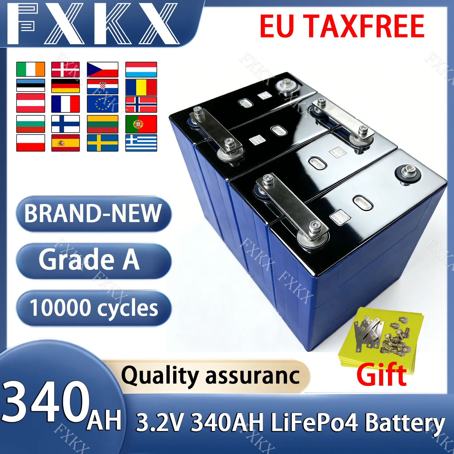 10000 циклов 3,2 В 340 Ач Lifepo4 аккумуляторная батарея класса A DIY 12 В 24 В 48 В RV EV Лодка Гольф Солнечная энергия Кемпинг беспошлинная торговля
10000 циклов 3,2 В 340 Ач Lifepo4 аккумуляторная батарея класса A DIY 12 В 24 В 48 В RV EV Лодка Гольф Солнечная энергия Кемпинг беспошлинная торговля