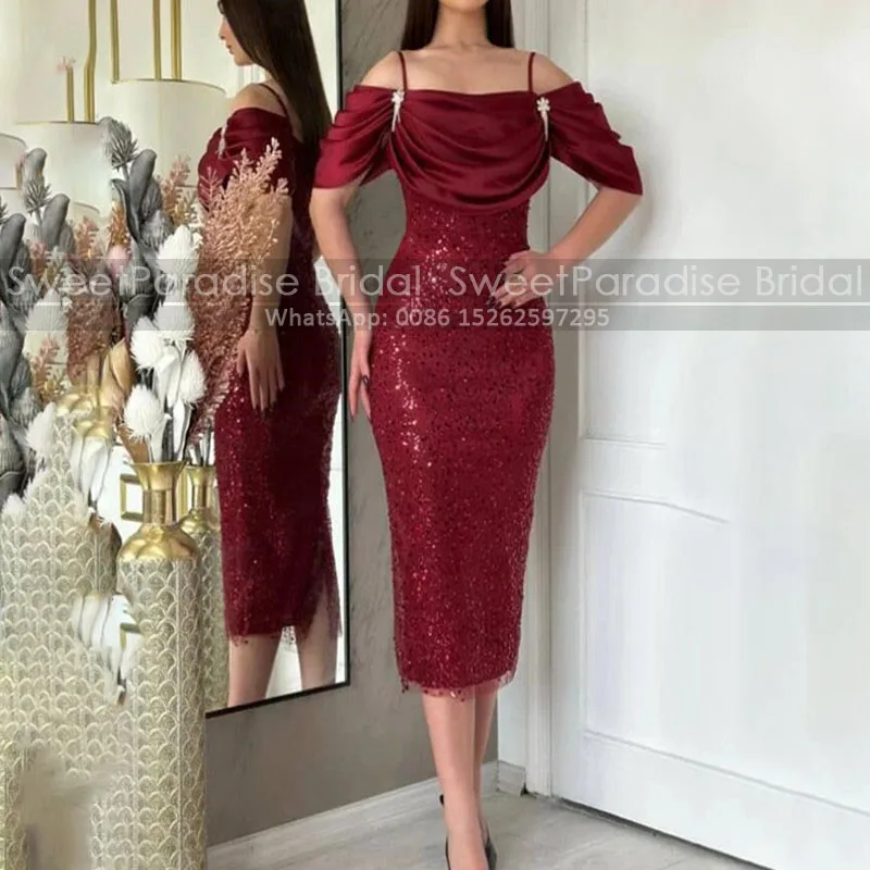 Customized Sheath Mother of the Bride Dresses With Short Sleeves Beaded Sequins Spaghetti Off Shoulder Evening Dress Party
Customized Sheath Mother of the Bride Dresses With Short Sleeves Beaded Sequins Spaghetti Off Shoulder Evening Dress Party