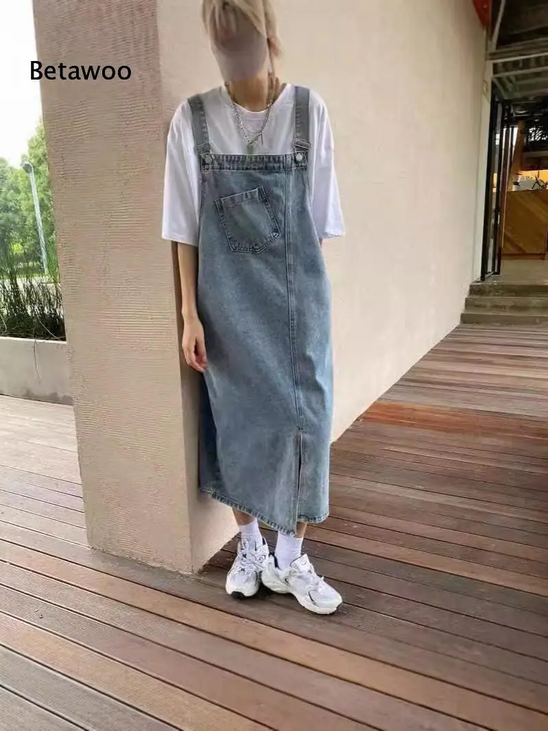 Adjustable Strap Denim Overall Dress Women Vintage Light Wash Front Pocket Side Slit Loose Casual Midi Pinafore Skirt
Adjustable Strap Denim Overall Dress Women Vintage Light Wash Front Pocket Side Slit Loose Casual Midi Pinafore Skirt