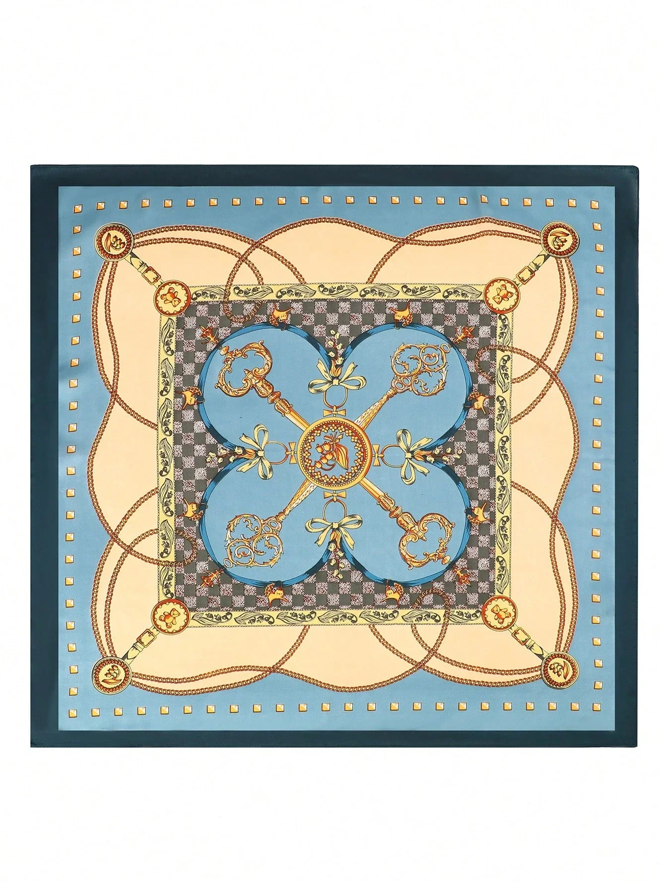 Women Faux Silk Square Scarf With Chain Print Blue Multifunctional Headband Hair Wrap
Women Faux Silk Square Scarf With Chain Print Blue Multifunctional Headband Hair Wrap