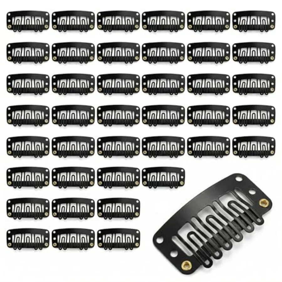 50 Pack Hair Extension Clips, 6 Teeth U-Shape Snap Clips for Hair Wefts, Wig and Toupee Clips with Holes for Sewing, Black, 1.3
50 Pack Hair Extension Clips, 6 Teeth U-Shape Snap Clips for Hair Wefts, Wig and Toupee Clips with Holes for Sewing, Black, 1.3