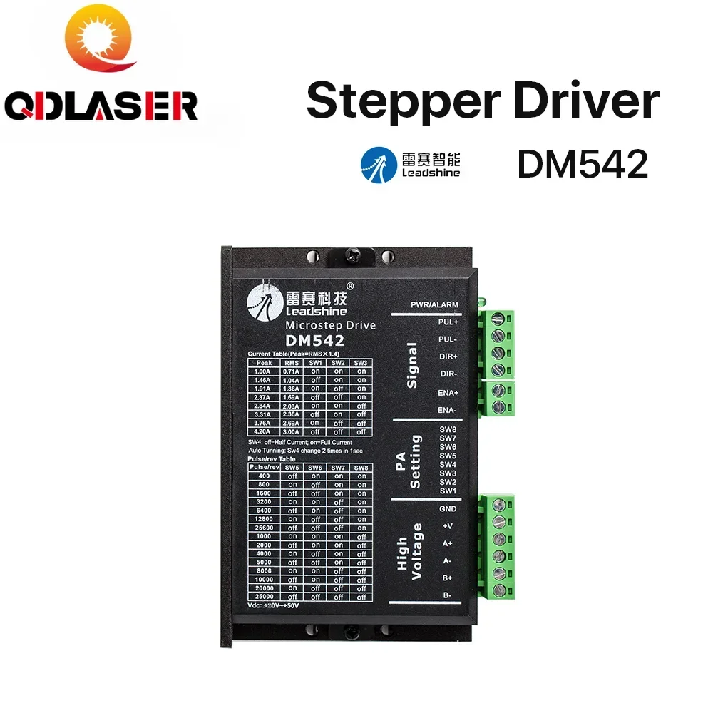 QDLASER Leadshine DM542 2 Phase Stepper Driver Suitable for 42 57 stepper motors Nema17 Nema23 Supply Voltage 20-50VAC 1.0-4.2A
QDLASER Leadshine DM542 2 Phase Stepper Driver Suitable for 42 57 stepper motors Nema17 Nema23 Supply Voltage 20-50VAC 1.0-4.2A
