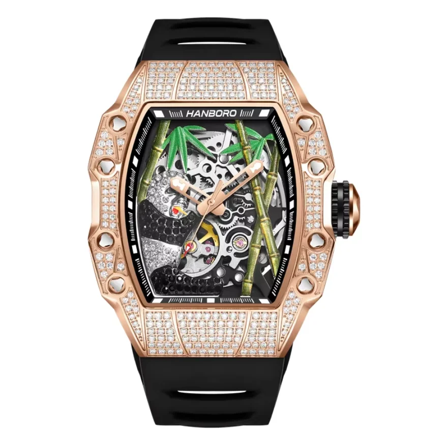 HANBORO Men Automatic Watch Tonneau Mechanical Wristwatch Luminous Sapphire Mirror Skeleton Panda Bamboo Dial Miyota 82S0
HANBORO Men Automatic Watch Tonneau Mechanical Wristwatch Luminous Sapphire Mirror Skeleton Panda Bamboo Dial Miyota 82S0