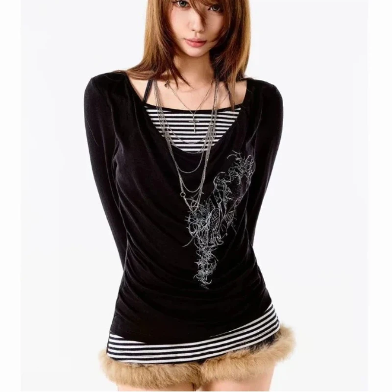 Осенняя Y2k винтажная сексуальная футболка с открытыми плечами и принтом, женская повседневная модная футболка с длинными рукавами, элегантные милые модные топы, новинка
Осенняя Y2k винтажная сексуальная футболка с открытыми плечами и принтом, женская повседневная модная футболка с длинными рукавами, элегантные милые модные топы, новинка