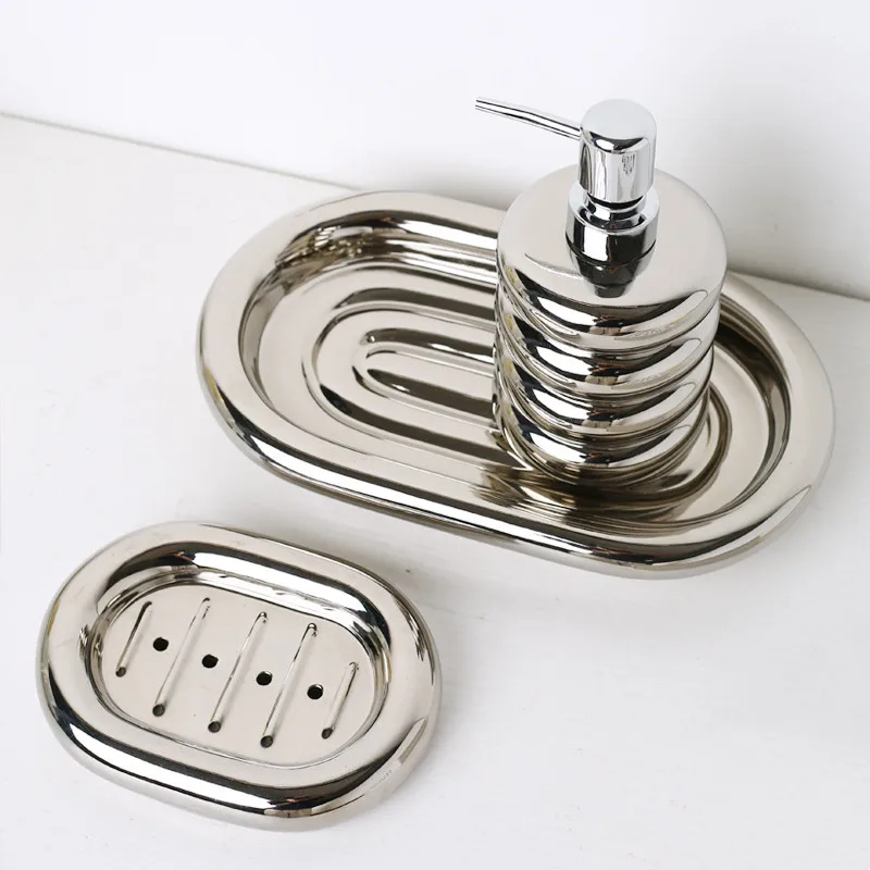 Silver Ceramic Soap Dispenser Bathroom Accessories Drain Soap Holder Emulsion Bottle Mouthwash Cup Storage Tray Shampoo Bottle
Silver Ceramic Soap Dispenser Bathroom Accessories Drain Soap Holder Emulsion Bottle Mouthwash Cup Storage Tray Shampoo Bottle
