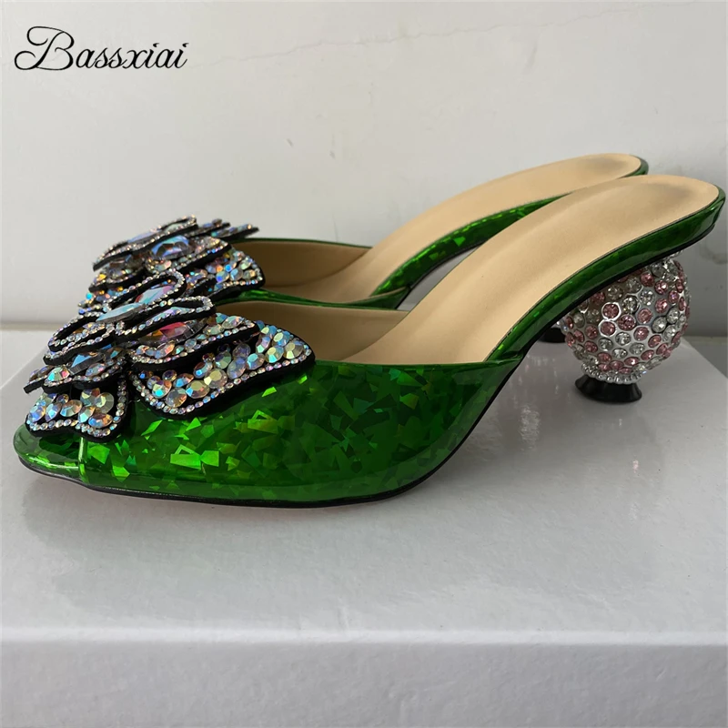Iridescent Diamond Butterfly-Flower Sandals Women Laser Patent Leather Slingbacks Rhinestone Spherical Heel Summer Mules
Iridescent Diamond Butterfly-Flower Sandals Women Laser Patent Leather Slingbacks Rhinestone Spherical Heel Summer Mules