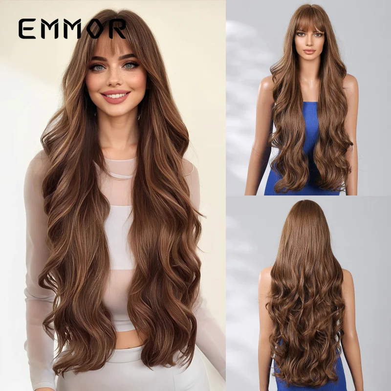 New women's full-head wig with bangs, dark brown, large waves, fashionable long curly hair
New women's full-head wig with bangs, dark brown, large waves, fashionable long curly hair
