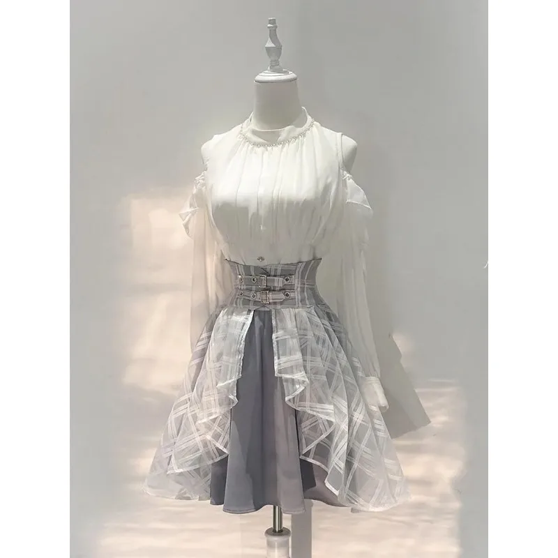 Japanese Style Off Shoulder Chiffon Top High Waist Plaid Skirt Two Piece Summer Dark Gothic Outfit
Japanese Style Off Shoulder Chiffon Top High Waist Plaid Skirt Two Piece Summer Dark Gothic Outfit
