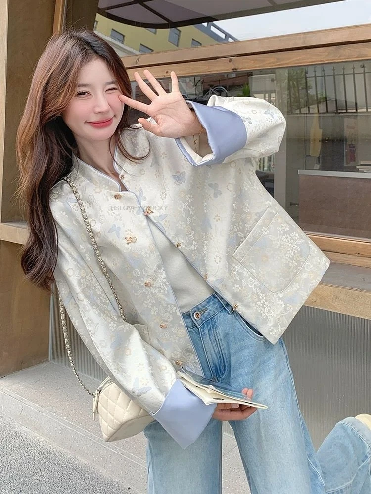 New Chinese Style National Satin Printed Splicing Coat Women Spring Autumn New Fashion Short Butterfly Top Vintage Coat
New Chinese Style National Satin Printed Splicing Coat Women Spring Autumn New Fashion Short Butterfly Top Vintage Coat