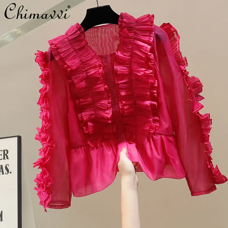 New Fashion Heavy Industry French Romantic Style Fungus Edge Sleeve Shirt Summer Women's Silm Elegant Single-breasted Tops
New Fashion Heavy Industry French Romantic Style Fungus Edge Sleeve Shirt Summer Women's Silm Elegant Single-breasted Tops