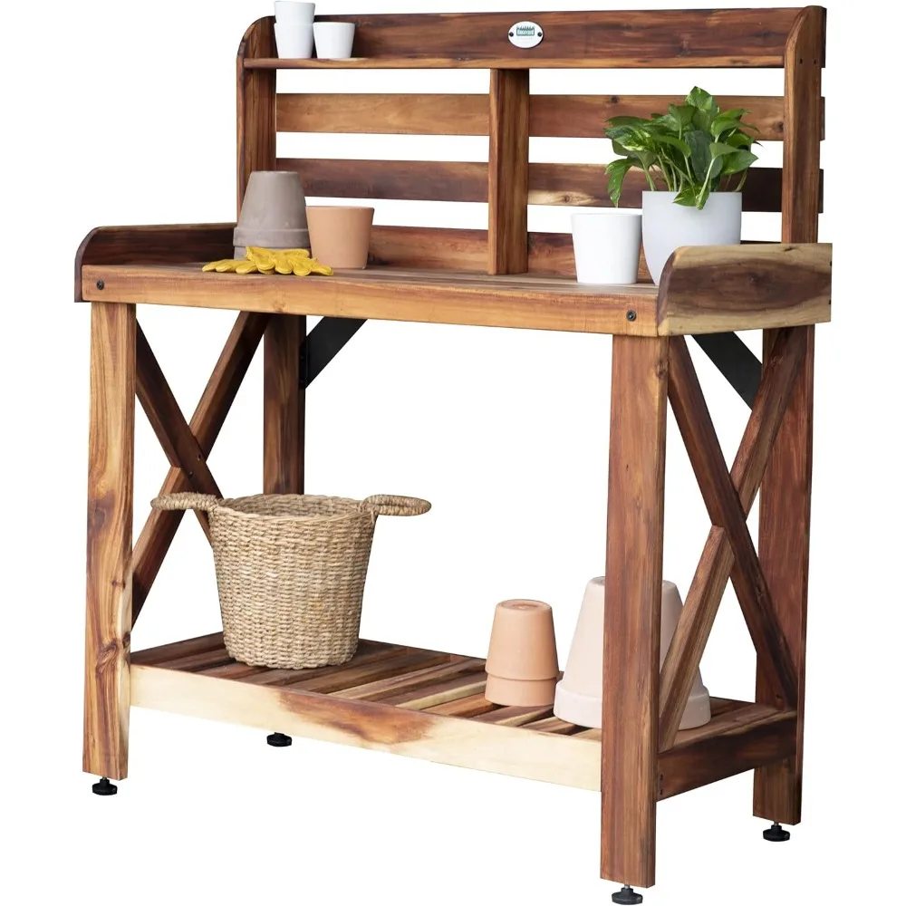 47" Acacia Wood Garden Potting Bench & Serving Bar with Lower Storage Shelf, Leveling Feet, All-Weather Farmhouse Design for Pa
47" Acacia Wood Garden Potting Bench & Serving Bar with Lower Storage Shelf, Leveling Feet, All-Weather Farmhouse Design for Pa
