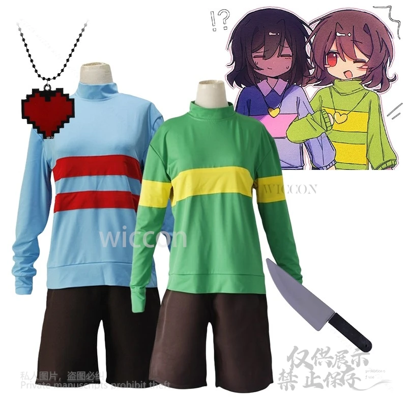 Frisk Chara Cosplay Costume Undertale Top Pants Collar Sweatshirt Jacket Shirts Knife Props Necklace Men Women Halloween S-2XL
Frisk Chara Cosplay Costume Undertale Top Pants Collar Sweatshirt Jacket Shirts Knife Props Necklace Men Women Halloween S-2XL