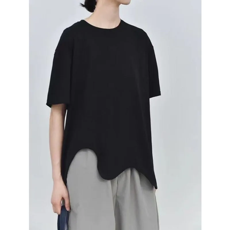 Women Black Irregular Hem Big Size Casual T-shirt New Round Neck Short Sleeve Fashion Tide Spring Summer
Women Black Irregular Hem Big Size Casual T-shirt New Round Neck Short Sleeve Fashion Tide Spring Summer