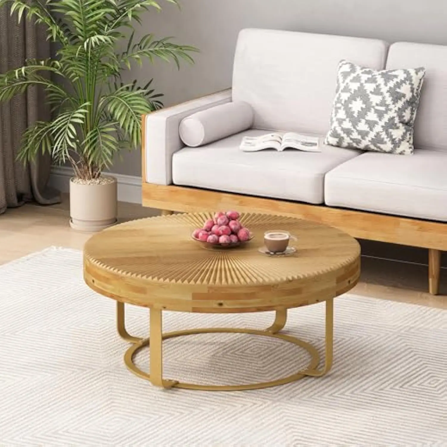 Modern Round Wooden Coffee Table - Carving Pattern Coffee Table with Metal Legs, Cocktail Table Farmhouse Circle Coffee Tables
Modern Round Wooden Coffee Table - Carving Pattern Coffee Table with Metal Legs, Cocktail Table Farmhouse Circle Coffee Tables