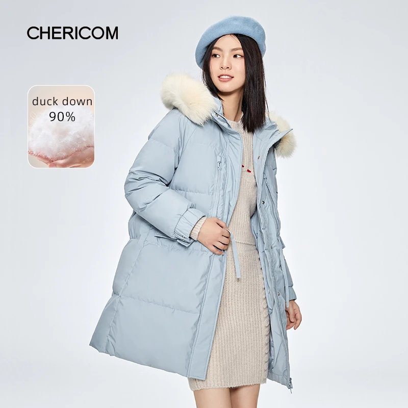 Chericom женский зимний пуховик, теплое стеганое пальто с меховым воротником и капюшоном, однотонная повседневная куртка-пуховик средней длины на утином пуху 278102
Chericom женский зимний пуховик, теплое стеганое пальто с меховым воротником и капюшоном, однотонная повседневная куртка-пуховик средней длины на утином пуху 278102