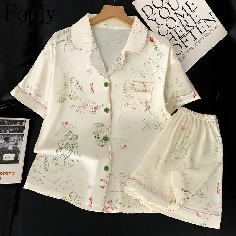 Forest Print Women Pajamas Set Spring Summer 2 Piece Pyjama Satin Silk Sleepwear Shortsleeve Top Shorts Pijama Pjs Loungewear
Forest Print Women Pajamas Set Spring Summer 2 Piece Pyjama Satin Silk Sleepwear Shortsleeve Top Shorts Pijama Pjs Loungewear