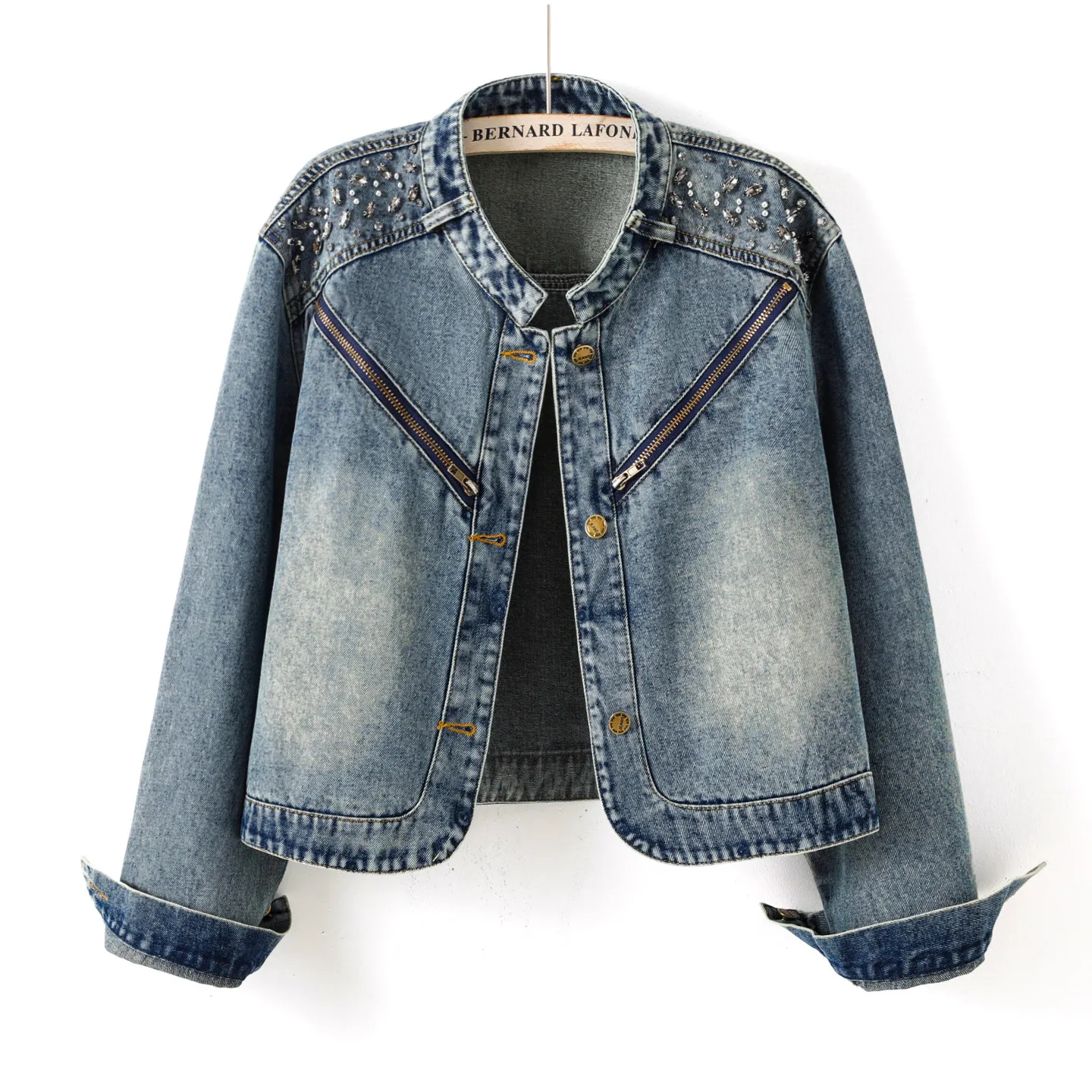 European Diamond Stand Up Collar Denim Jacket Women's Spring Autumn New Fashion Elegant Temperament Single Breasted Short Coat
European Diamond Stand Up Collar Denim Jacket Women's Spring Autumn New Fashion Elegant Temperament Single Breasted Short Coat