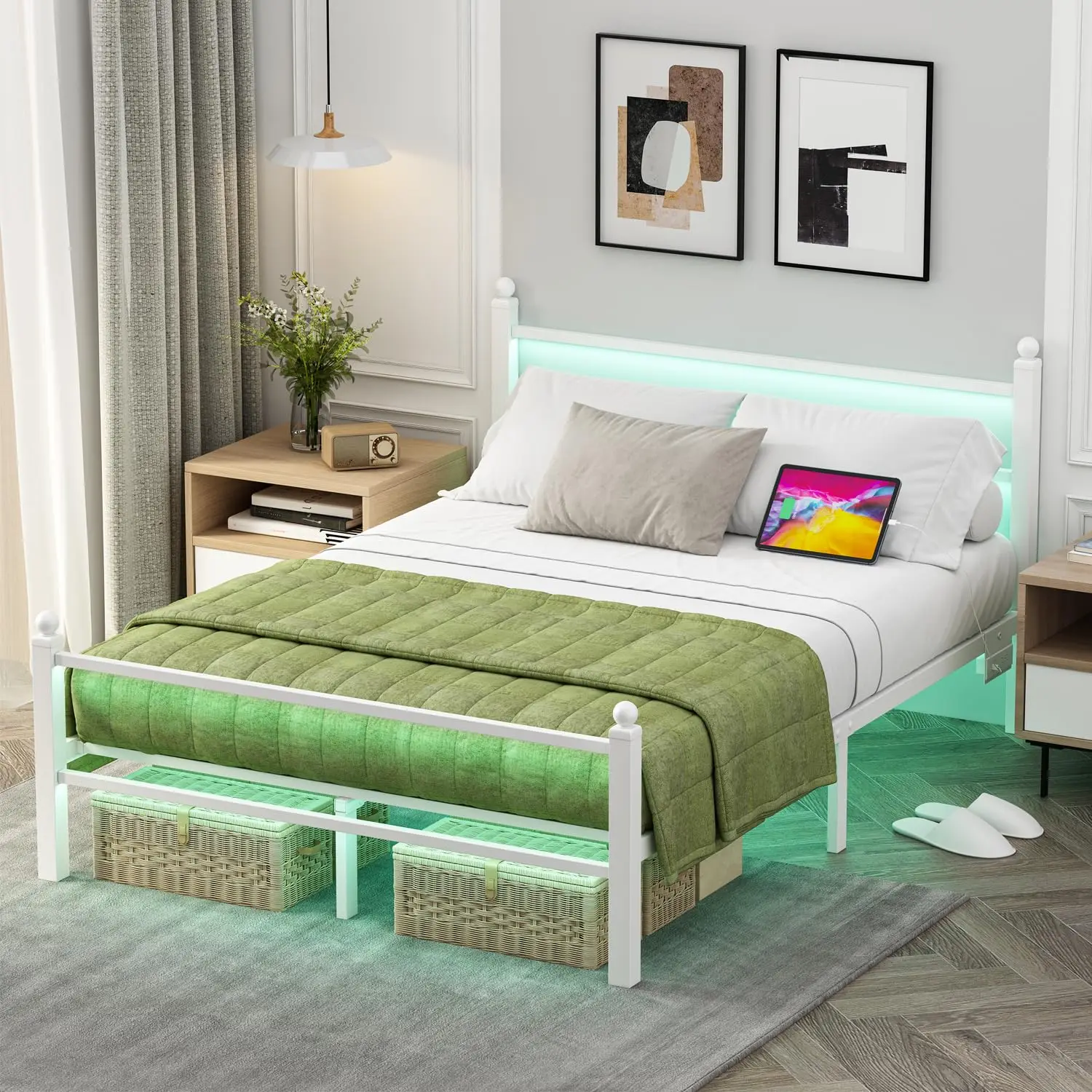 Bed Frame with Charging Station & LED Lights, Metal Platform Bed Frame with Headboard and Footboard, Customized
Bed Frame with Charging Station & LED Lights, Metal Platform Bed Frame with Headboard and Footboard, Customized