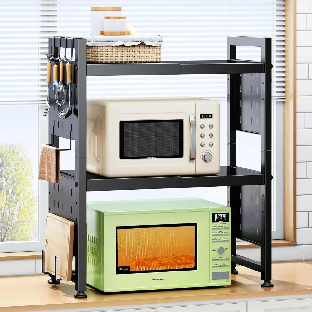 Прочная трехъярусная регулируемая подставка для микроволновой печи с 8 крючками и 2 держателями для компактного хранения на кухне 
Прочная трехъярусная регулируемая подставка для микроволновой печи с 8 крючками и 2 держателями для компактного хранения на кухне