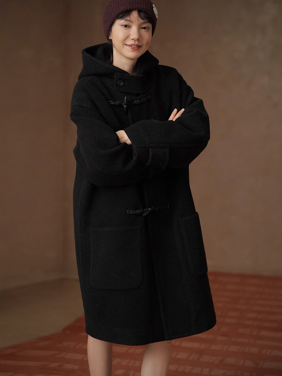 Hacikis Miss Classic College Style Wool Blend Long Loose Hooded Casual Coat Women's Button up Thickened Spring Outerwear
Hacikis Miss Classic College Style Wool Blend Long Loose Hooded Casual Coat Women's Button up Thickened Spring Outerwear