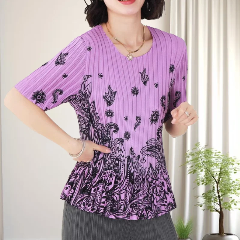 2025 Summer New Miyake Pleated Women's Short Sleeve Round Neck Top Simple Commuter Fashion Elegant Stretch Large Size T-Shirt
2025 Summer New Miyake Pleated Women's Short Sleeve Round Neck Top Simple Commuter Fashion Elegant Stretch Large Size T-Shirt