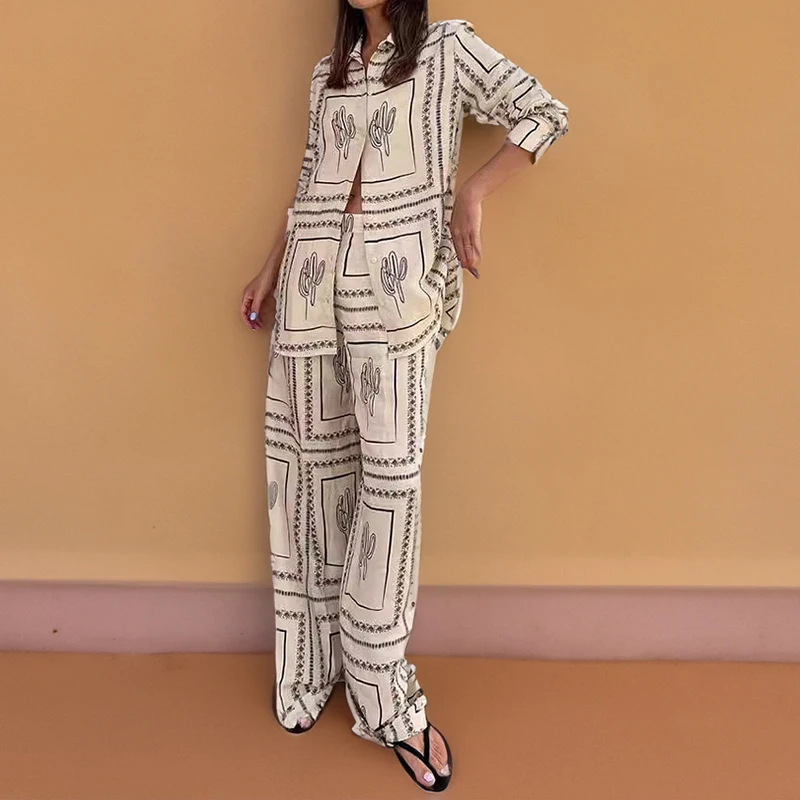 Vintage Pattern Printed High Street Loose Suit Casual Button Shirt and Pants Women's 2pc Set Spring Long Sleeved Bohemian Outfit
Vintage Pattern Printed High Street Loose Suit Casual Button Shirt and Pants Women's 2pc Set Spring Long Sleeved Bohemian Outfit