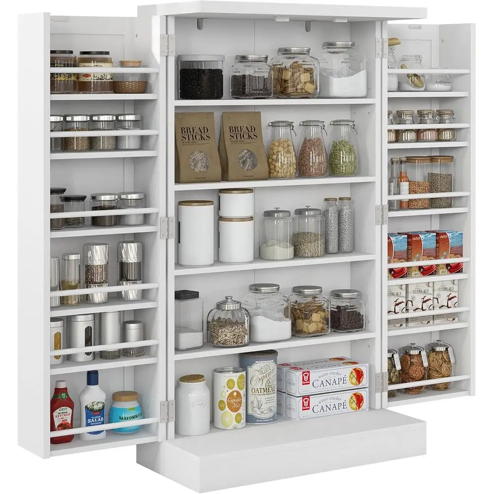 41 Tall Freestanding Kitchen Cabinet with 12 Doors, 5-Tier Adjustable Shelves, White Painted
41 Tall Freestanding Kitchen Cabinet with 12 Doors, 5-Tier Adjustable Shelves, White Painted