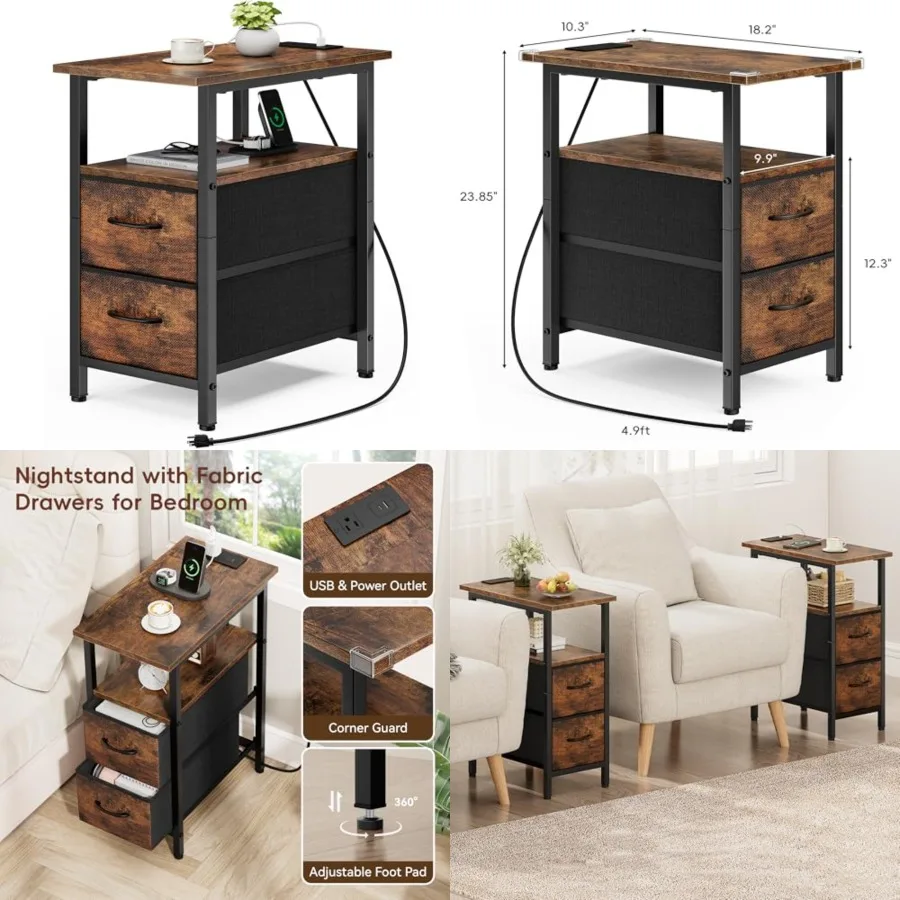 End Table with Charging Station, Narrow Side Table, 3.8'' Tall Nightstand with Fabric Drawers, Small Sofa Side Table Narrow Nig
End Table with Charging Station, Narrow Side Table, 3.8'' Tall Nightstand with Fabric Drawers, Small Sofa Side Table Narrow Nig